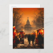 ヴィンテージ冬の雪のクリスマスマーケット 案内ポストカード (正面/裏面)