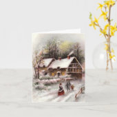 ヴィンテージ冬の雪のシーンのクリスマスカード カード (黄色い花)