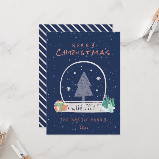 ヴィンテージ冬の雪の夜クリスマスカード 招待状 (正面/裏面インサイチュ)