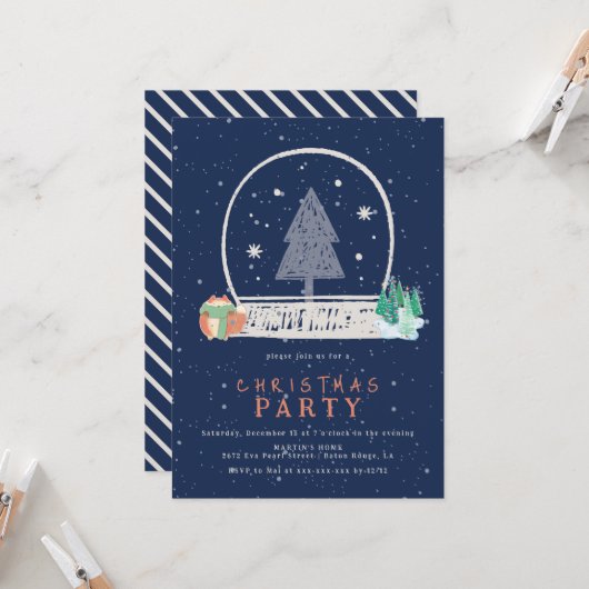 ヴィンテージ冬の雪の夜クリスマスパーティー 招待状 (正面/裏面インサイチュ)