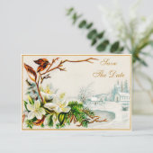 ヴィンテージ冬の雪の教会＆ユリ Save The Date セーブザデート (スタンド正面)