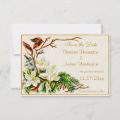 ヴィンテージ冬の雪の教会＆ユリ Save The Date セーブザデート (裏面)