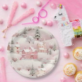 ヴィンテージ冬の雪の村の風景 ペーパープレート (パーティー)