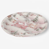 ヴィンテージ冬の雪の村の風景 ペーパープレート (アングル)