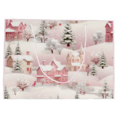 ヴィンテージ冬の雪の村の風景 ラージペーパーバッグ (裏面)