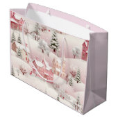 ヴィンテージ冬の雪の村の風景 ラージペーパーバッグ (裏面アングル)