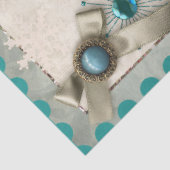 ヴィンテージ冬の雪の花飾りとダマスクのポストカード 薄葉紙 (詳細)