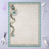 ヴィンテージ冬の雪の花飾りとダマスクのポストカード 薄葉紙 (クラフト)