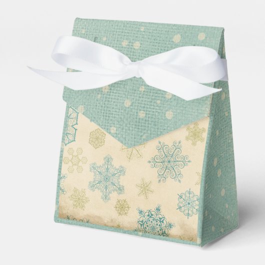 ヴィンテージ冬の雪片ストライプのティール（緑がかった色）クリーム金ゴールド フェイバーボックス (正面サイド)