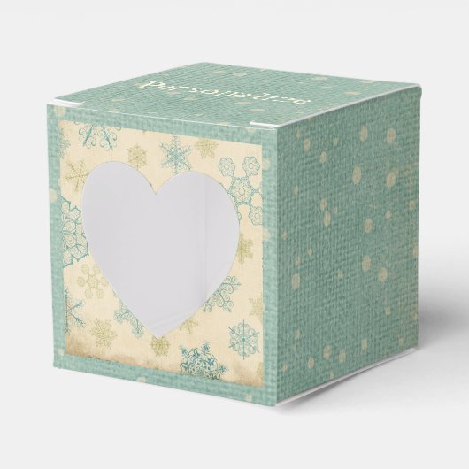 ヴィンテージ冬の雪片ストライプのティール(緑がかった色)クリーム金ゴールド フェイバーボックス (正面サイド)