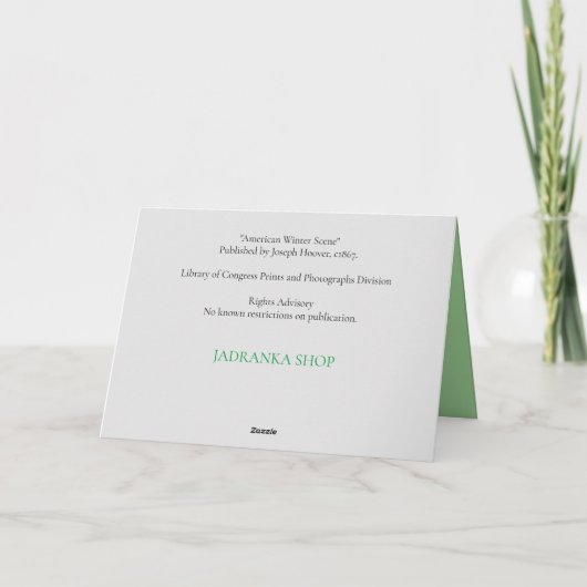 ヴィンテージ冬の風景、馬、そり 折り畳み式カード カード (裏面)