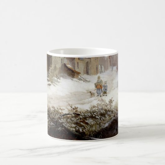 ヴィンテージ冬の風車の雪景色 コーヒーマグカップ (中央)