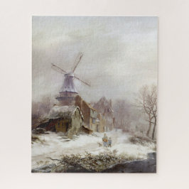 ヴィンテージ冬の風車の雪景色 ジグソーパズル