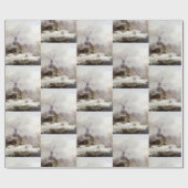 ヴィンテージ冬の風車の雪景色 ラッピングペーパー (フラット)