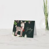 ヴィンテージ冬の鹿のクリスマス カード (正面)