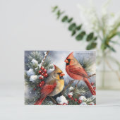 ヴィンテージ冬の(鳥)ショウジョウコウカンチョウ鳥雪のクリスマス シーズンポストカード (スタンド正面)