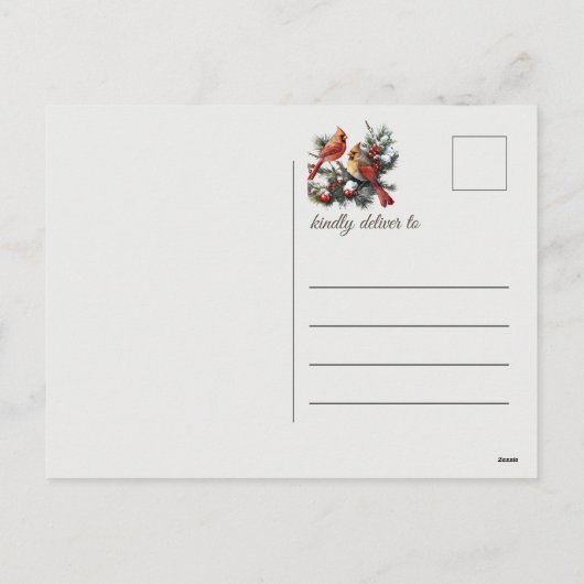 ヴィンテージ冬の（鳥）ショウジョウコウカンチョウ鳥雪のクリスマス シーズンポストカード (裏面)
