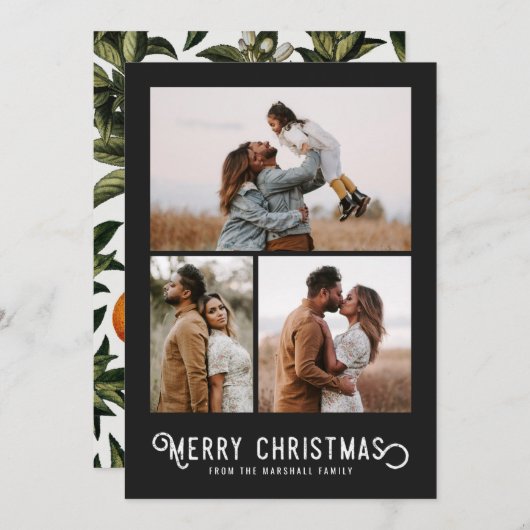 ヴィンテージ冬オレンジ3フォトコラージュクリスマス シーズンカード (正面/裏面)