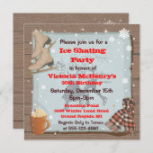 ヴィンテージ冬スケートで滑るパーティの招待状 招待状 (正面/裏面)