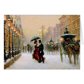 ヴィンテージ冬パリのシーンクリスマスカード