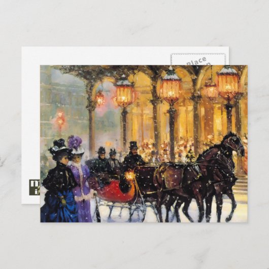 ヴィンテージ冬パリジャンシーンクリスマス シーズンポストカード (正面/裏面)