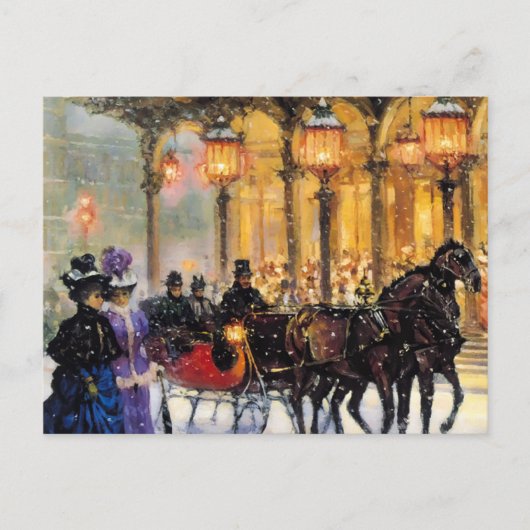 ヴィンテージ冬パリジャンシーンクリスマス シーズンポストカード (正面)