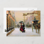 ヴィンテージ冬パリジャンシーンクリスマス シーズンポストカード (正面/裏面)