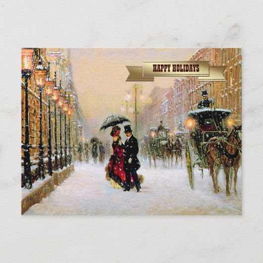 ヴィンテージ冬パリジャンシーンクリスマス シーズンポストカード (正面)