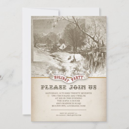 ヴィンテージ冬休みパーティー招待状 招待状 (正面)