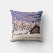 ヴィンテージ冬景色トナカイのログキャビン絵画ズ クッション
