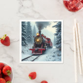 ヴィンテージ冬用蒸気機関車 スタンダードカクテルナプキン (インサイチュ)