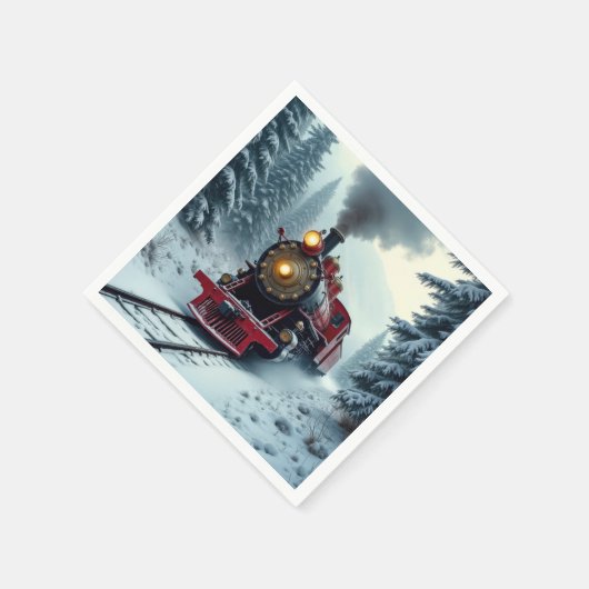 ヴィンテージ冬用蒸気機関車 スタンダードカクテルナプキン (角)