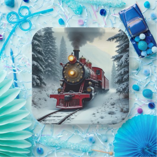 ヴィンテージ冬用蒸気機関車 ペーパープレート (パーティー)