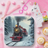 ヴィンテージ冬用蒸気機関車 ペーパープレート (パーティー)