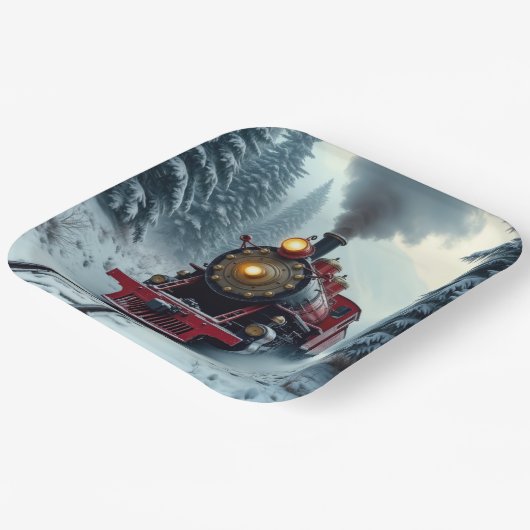 ヴィンテージ冬用蒸気機関車 ペーパープレート (傾斜あり)