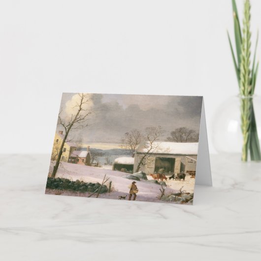 ヴィンテージ冬納屋周囲の庭ホリデークリスマスカード シーズンカード (正面)