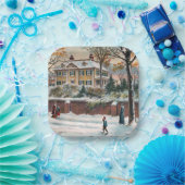 ヴィンテージ冬通りメリークリスマス ペーパープレート (パーティー)