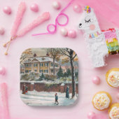 ヴィンテージ冬通りメリークリスマス ペーパープレート (パーティー)