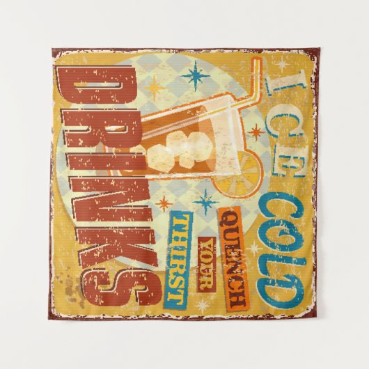 ヴィンテージ冷たい飲み物のメタルサイン。ヴィンテージ、ソーダ、 タペストリー (正面(横))