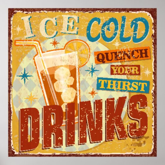 ヴィンテージ冷たい飲み物のメタルサイン。ヴィンテージ、ソーダ、 ポスター (正面)