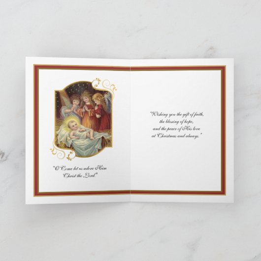 ヴィンテージ出生イエズス宗教的エンジェルズクリスマス カード (内部)