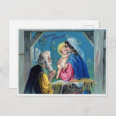 ヴィンテージ出生シーンのクリスマスグリーティング シーズンポストカード (正面/裏面)