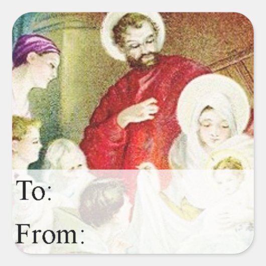 ヴィンテージ出生シーンクリスマスギフトラベル スクエアシール (正面)