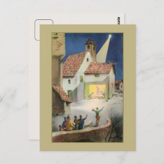 ヴィンテージ出生シーン，ベツレヘムの星 ポストカード (正面/裏面)