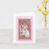 ヴィンテージ出生（ピンクのクリスマスカード） カード (黄色い花)