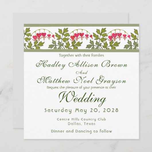 ヴィンテージ出血ハートフローラ結婚式招待状 招待状 (正面/裏面)