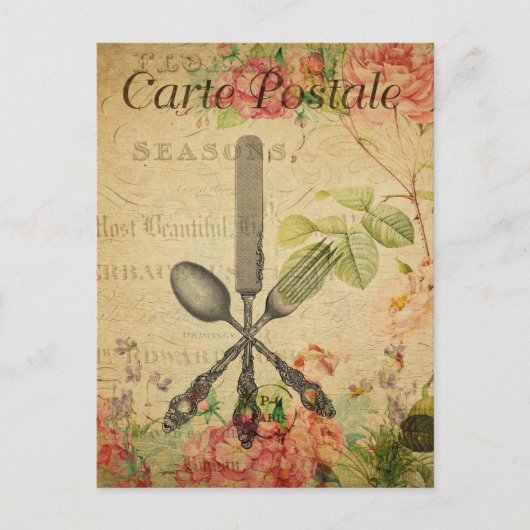 ヴィンテージ刃物セットフォークナイフスプーンキッチン ポストカード (正面)