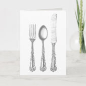 ヴィンテージ刃物フォーク，ナイフ，スプーン挨拶 カード (正面)