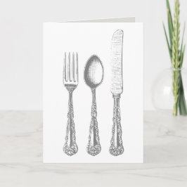 ヴィンテージ刃物フォーク，ナイフ，スプーン挨拶 カード