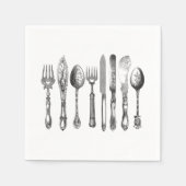 ヴィンテージ刃物白黒スプーンナイフ1800s スタンダードカクテルナプキン (正面)